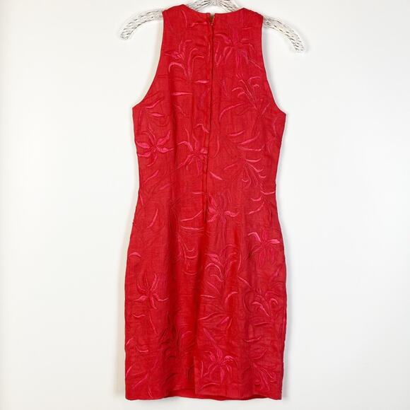 CARMEN MARC VALVO LINEN CORAL SHEATH DRESS SLEEVELESS - Picture 6 of 9